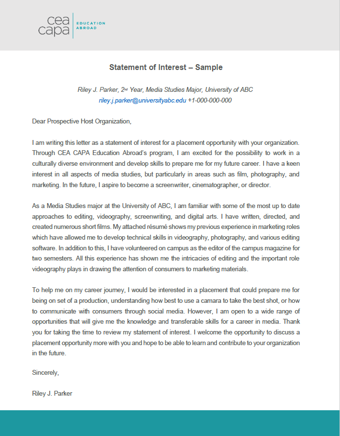 sample statement of interest