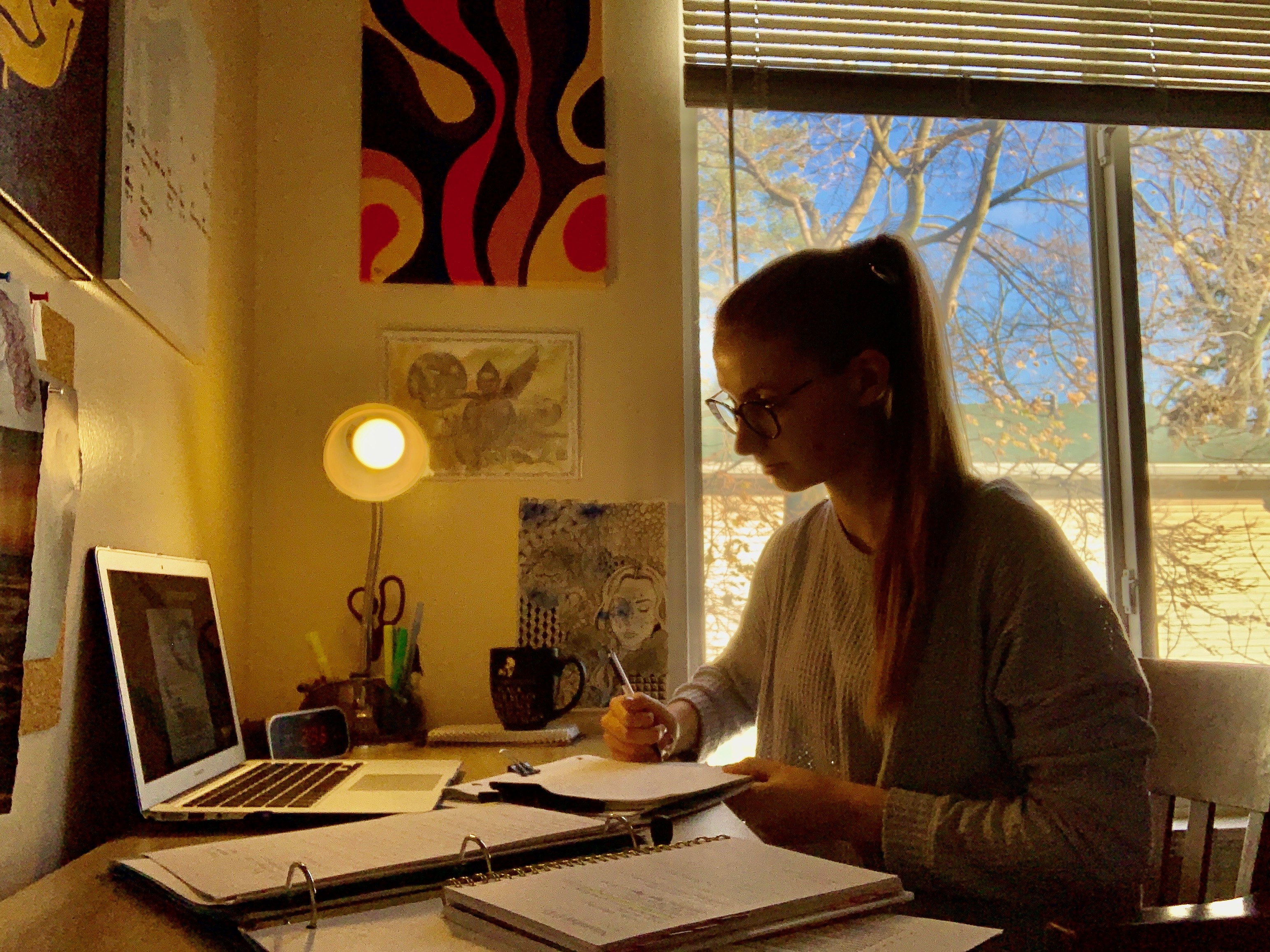 Remote internship student working at desk